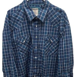 Panhandle Rough Stock Pearl‎ Snap Mens XXL Shirt Blue Plaid Long Sleeve Western